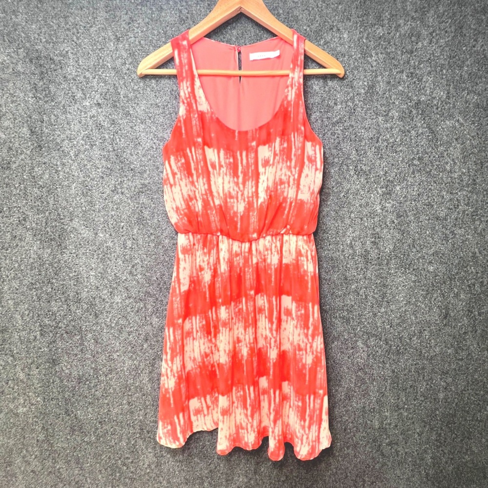 Lush Coral White Abstract Print Sleeveless Chiffon Dress Medium Summer Party